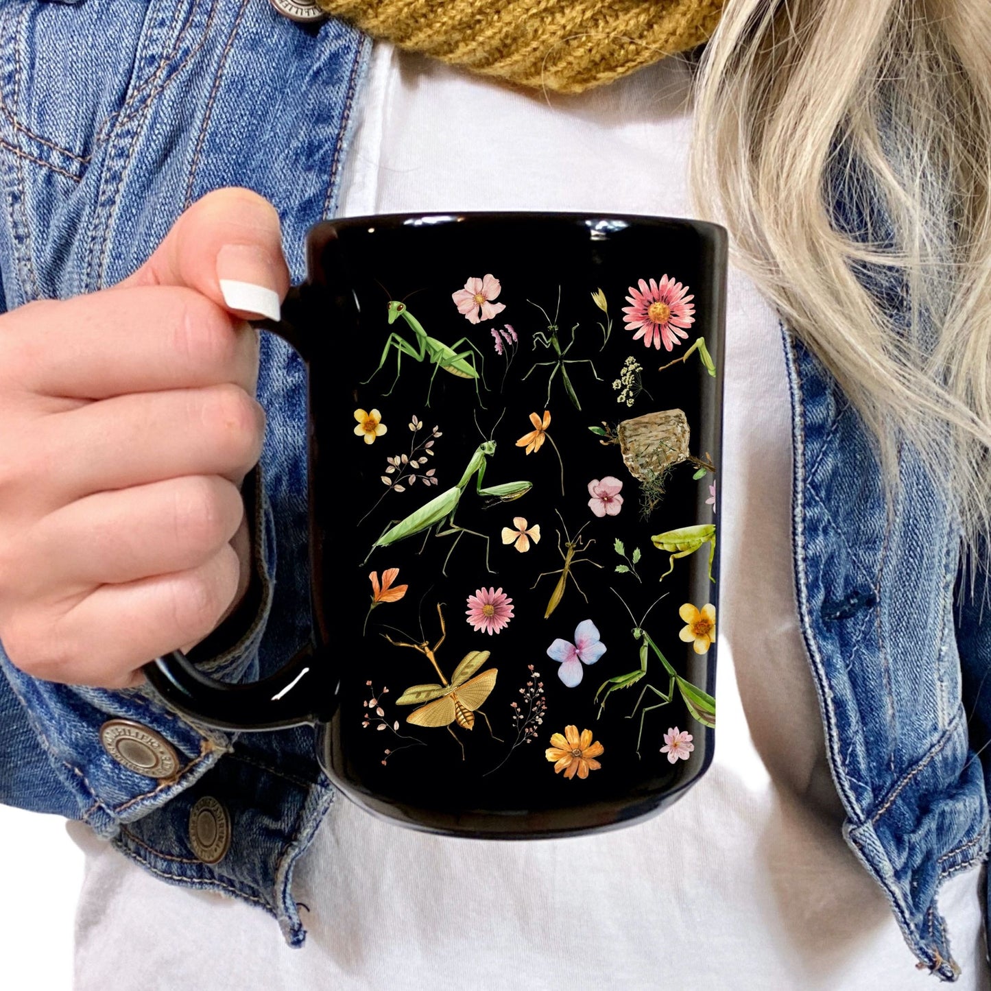 Praying Mantis Floral Coffee Mug