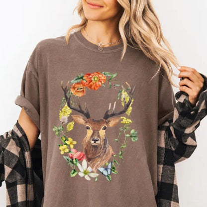 Floral Deer Woodland T-Shirt