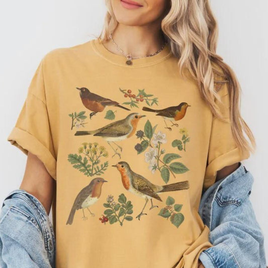 Vintage Red Robin Bird Oversized T-Shirt