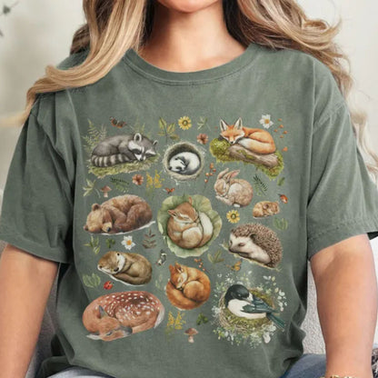 Cute Woodland Sleeping Animals T-Shirt
