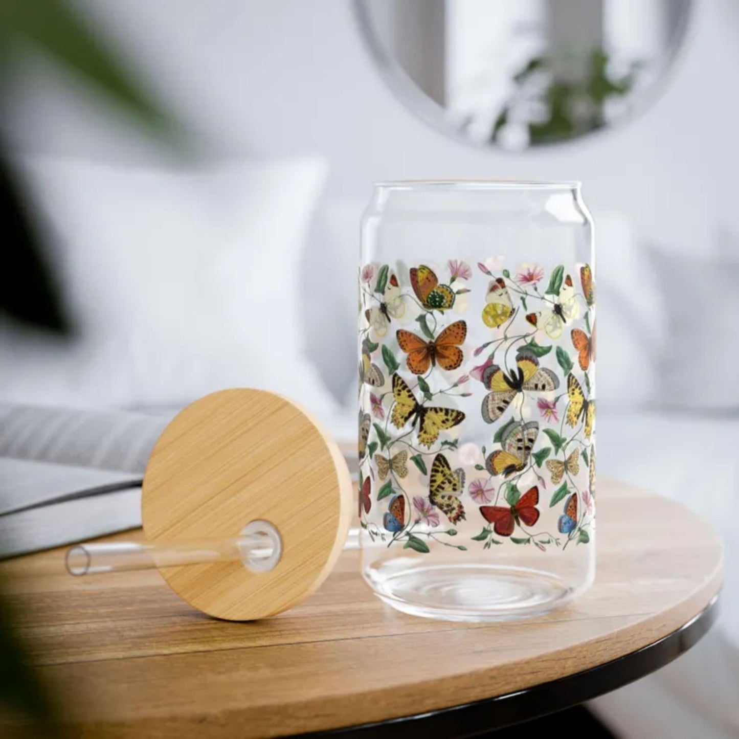 Vintage Butterflies Sipper Glass