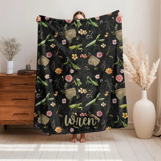 Wildflowers Praying Mantis Fleece Blanket