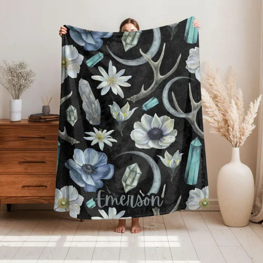 Mystical Floral Crystals Fleece Blanket