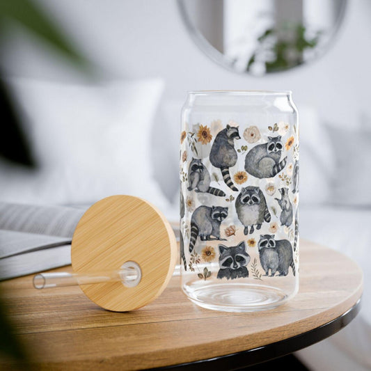 Raccoon 16 Ounce Sipper Glass With Straw