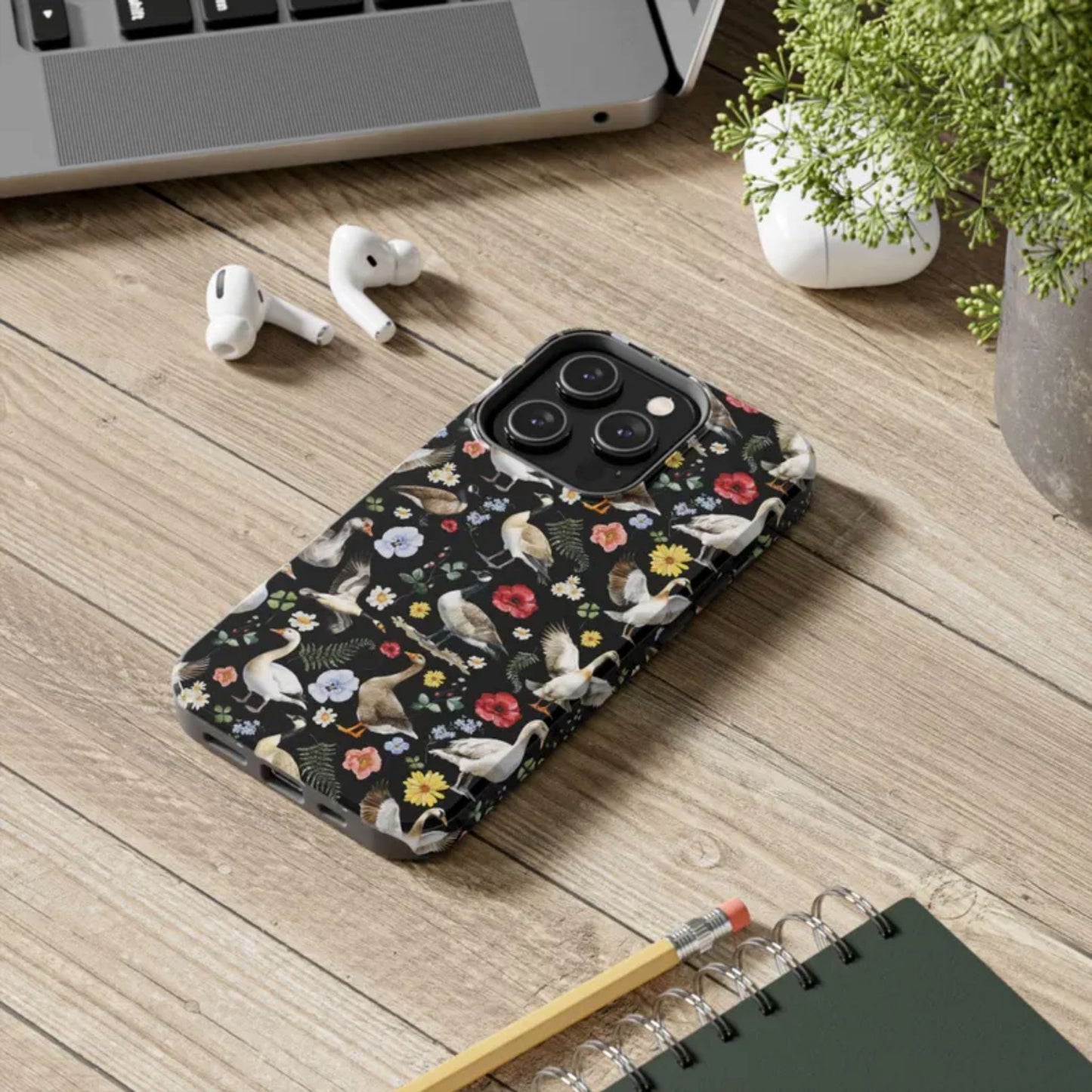 Floral Goose Whimsical Tough Phone Case