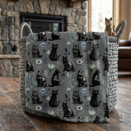 Mystical Black Cat Fleece Throw Blanket