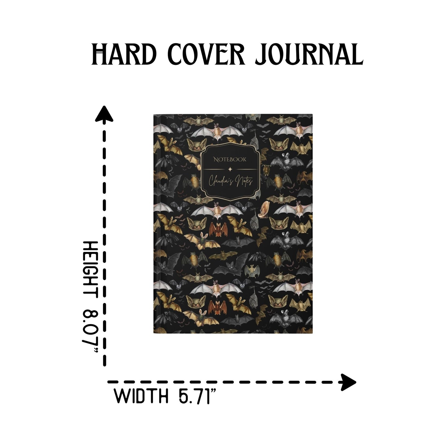 Vintage Bats Hardcover Personalized Notebook
