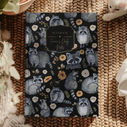 Cute Raccoon Hardcover Personalized Journal