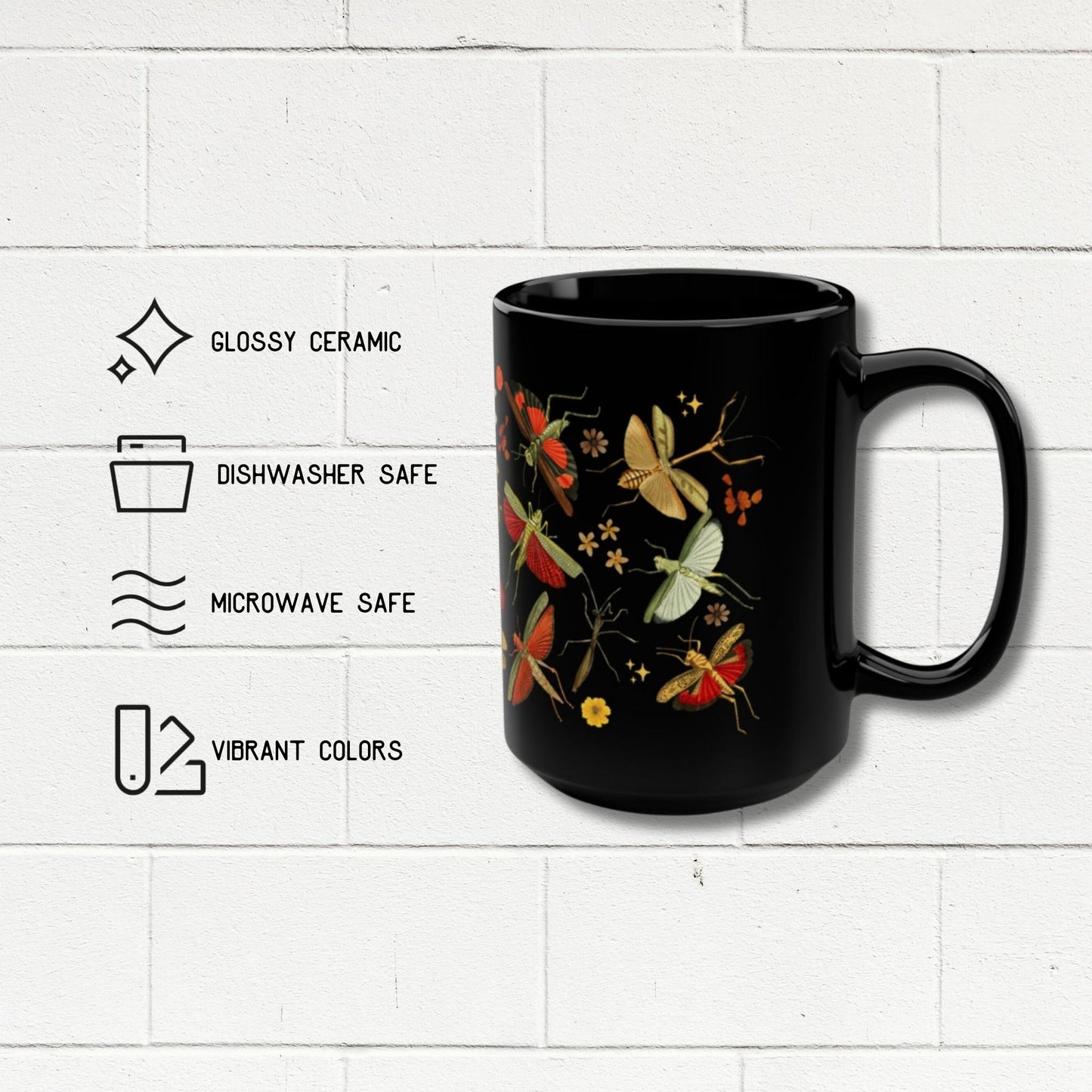 Praying Mantis Black 15 Ounce Mug