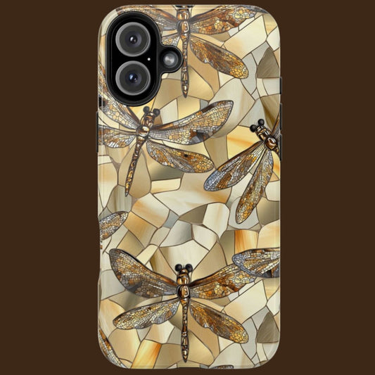 Gold Stained Glass Dragonfly Phone Case