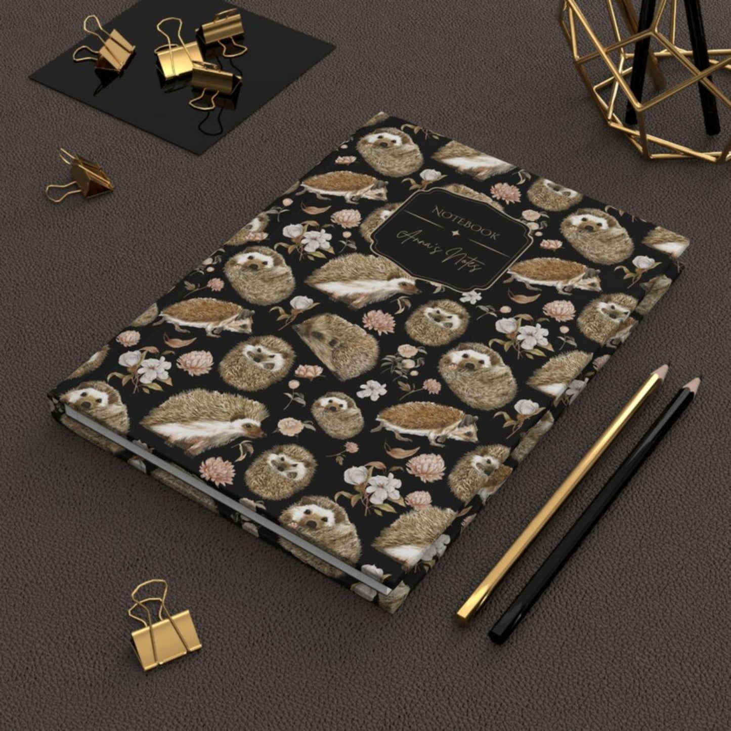 Cute Floral Hedgehog Personalized Hardcover Journal