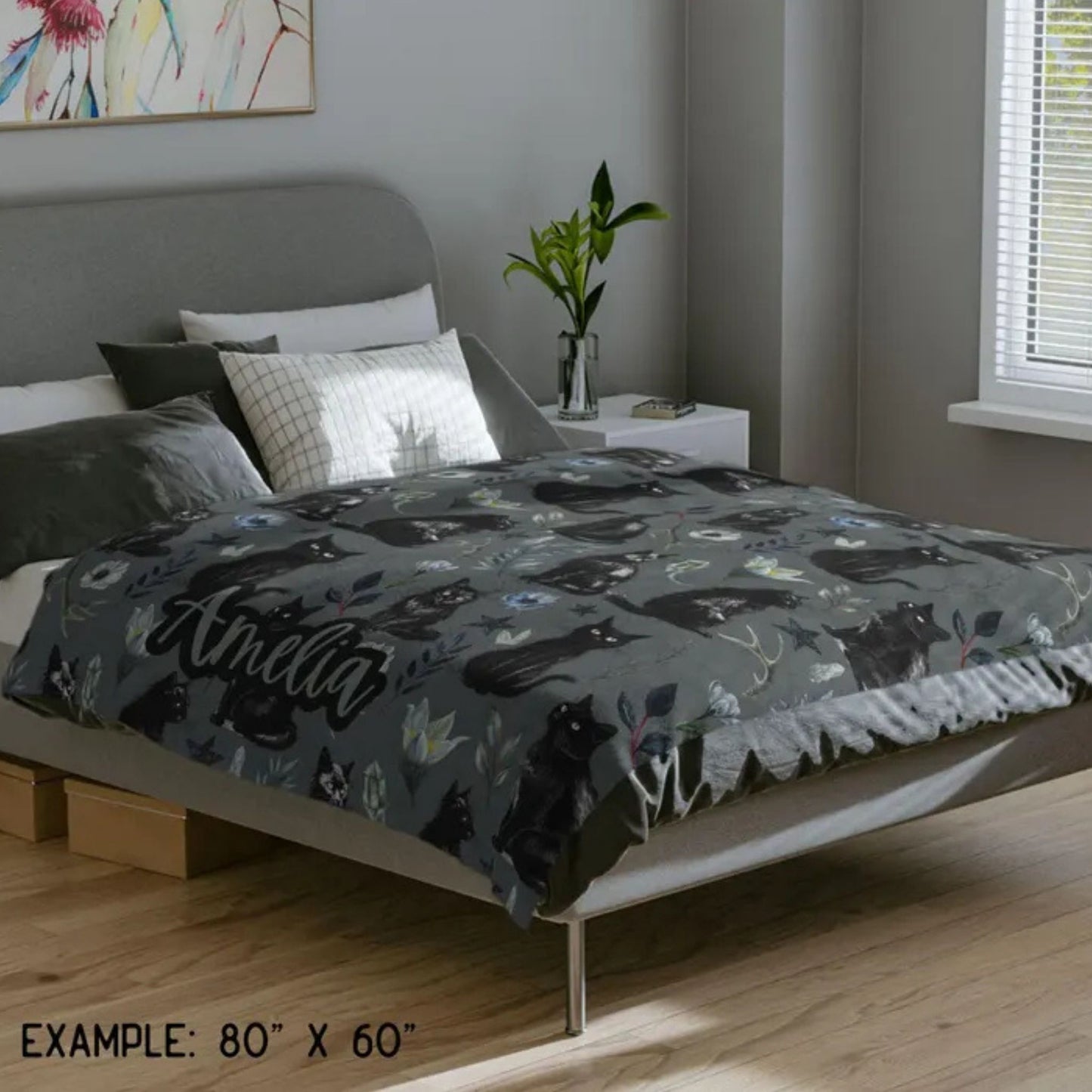 Mystical Black Cat Fleece Throw Blanket
