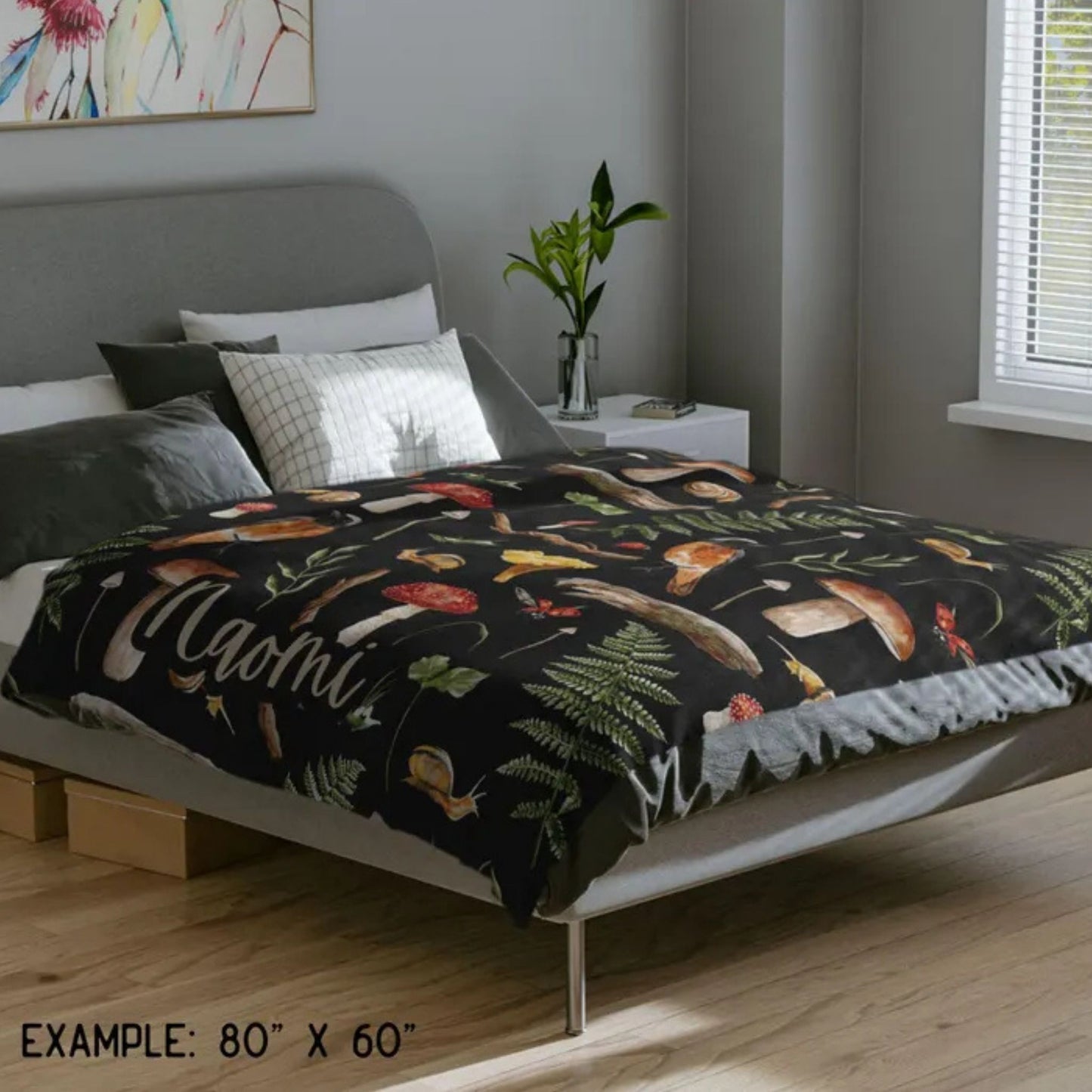 Woodland Forest Mushroom Fleece Throw Personalized