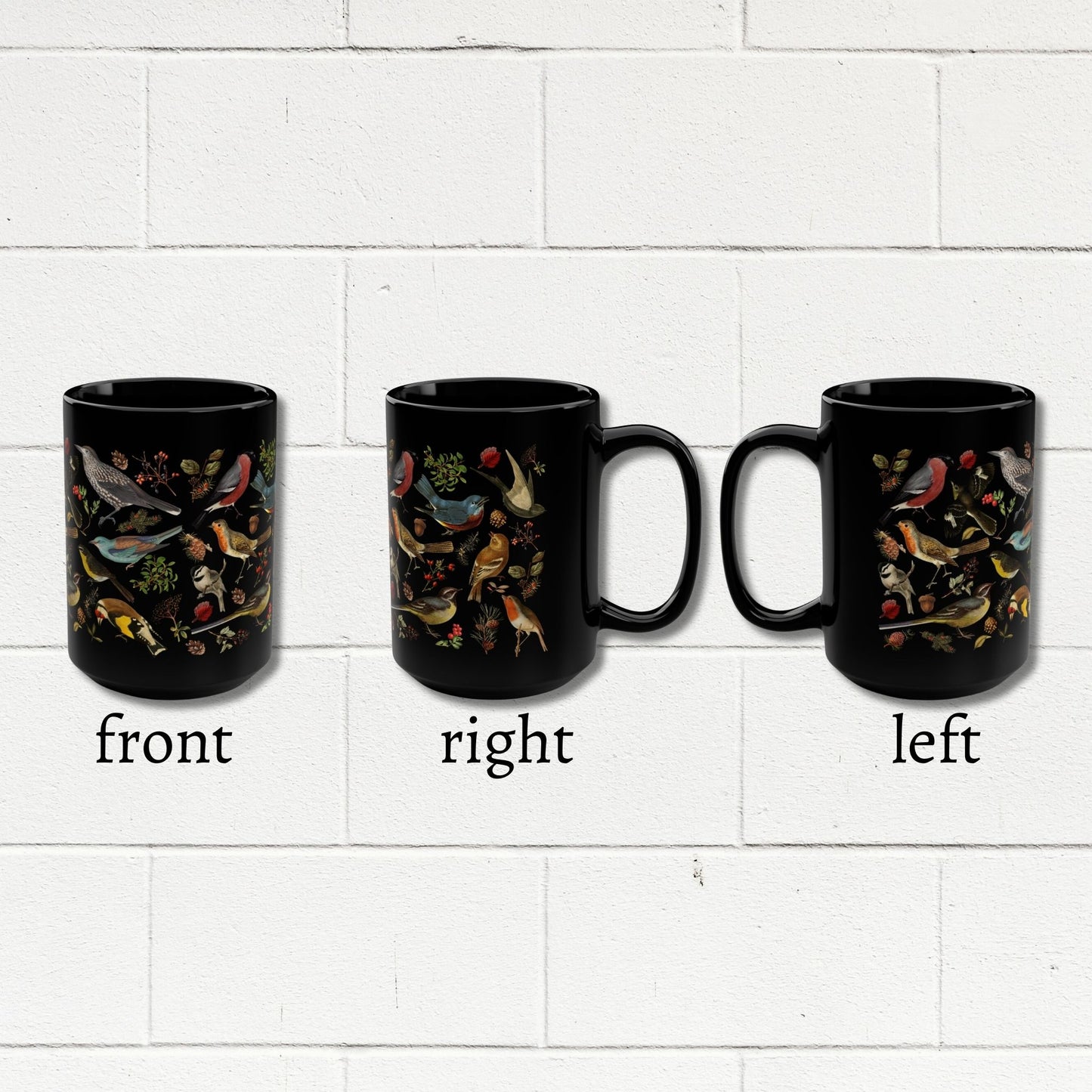 Woodland Birds 15 Ounce Black Mug