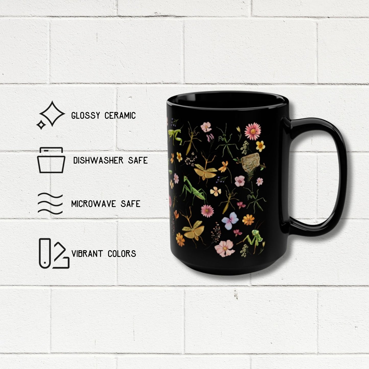 Praying Mantis Floral Coffee Mug