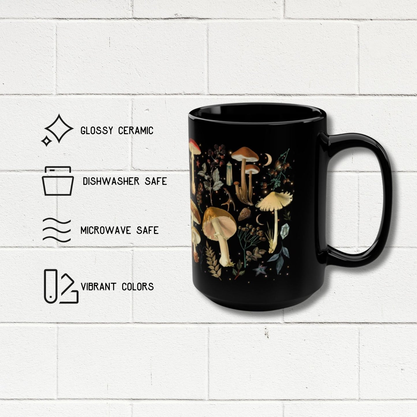 Magic Mushroom Black Coffee Cup