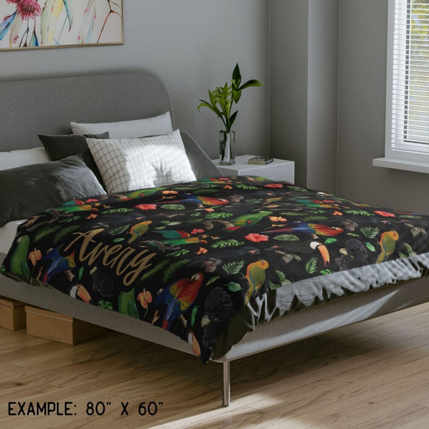 Tropical Parrot Print Fleece Throw Blanket
