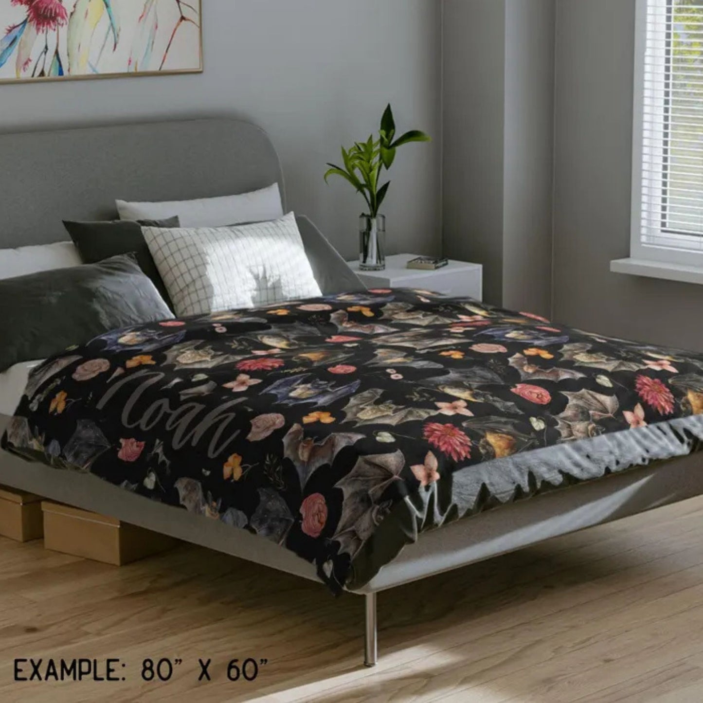 Floral Bats Fleece Throw Blanket