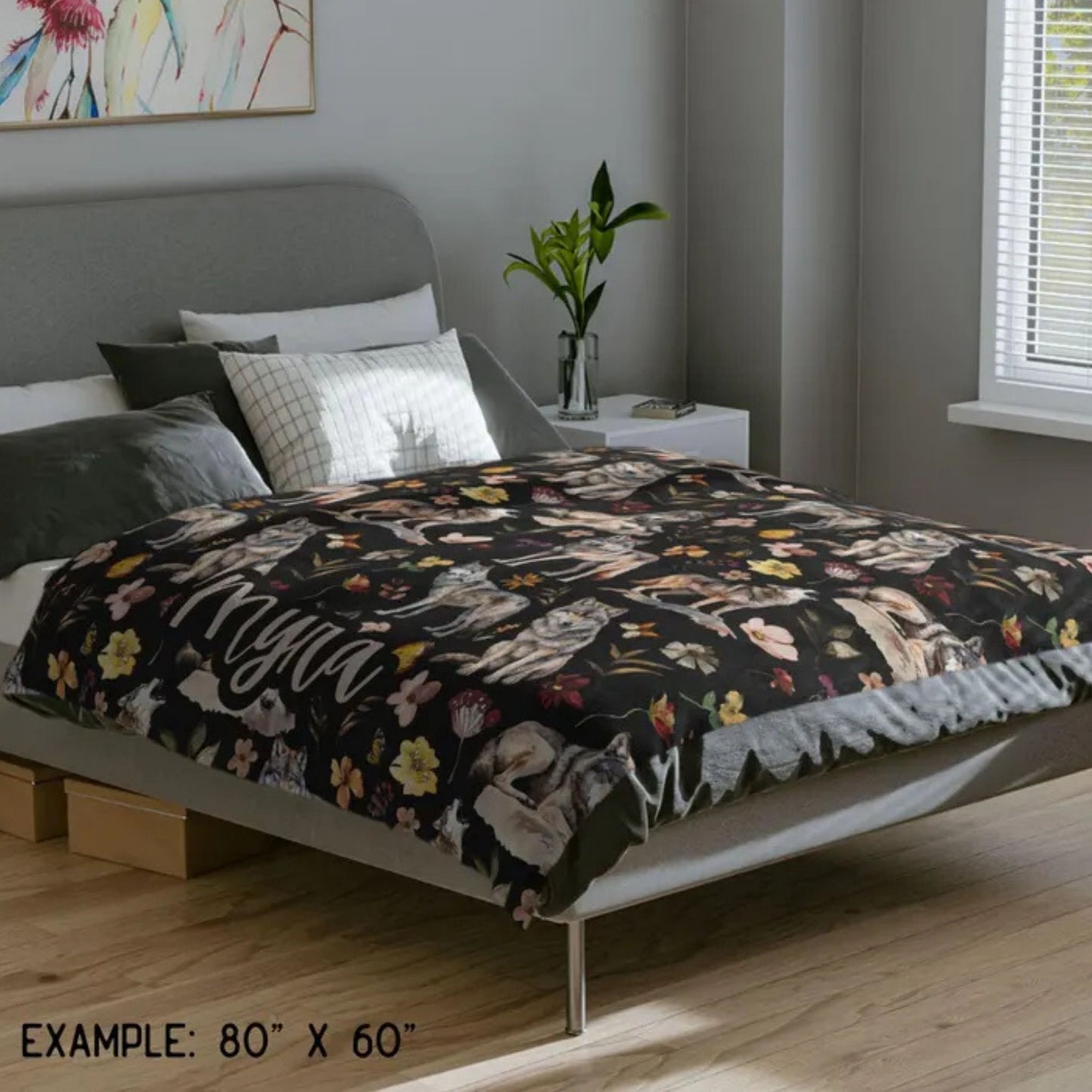 Floral Wolf Velveteen Blanket