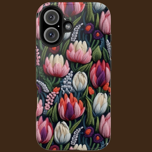 Tulip Faux Embroidery Protective Phone Case