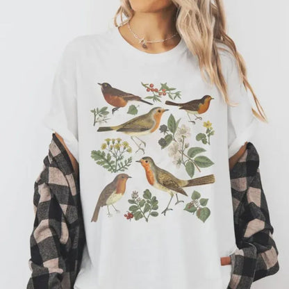 Vintage Red Robin Bird Oversized T-Shirt