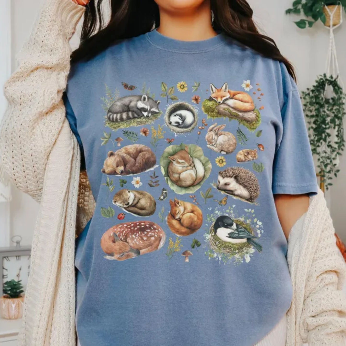 Cute Woodland Sleeping Animals T-Shirt