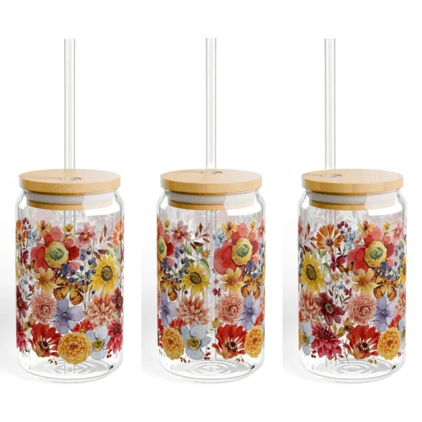 Fall Floral 16 Oz. Tumbler Glass
