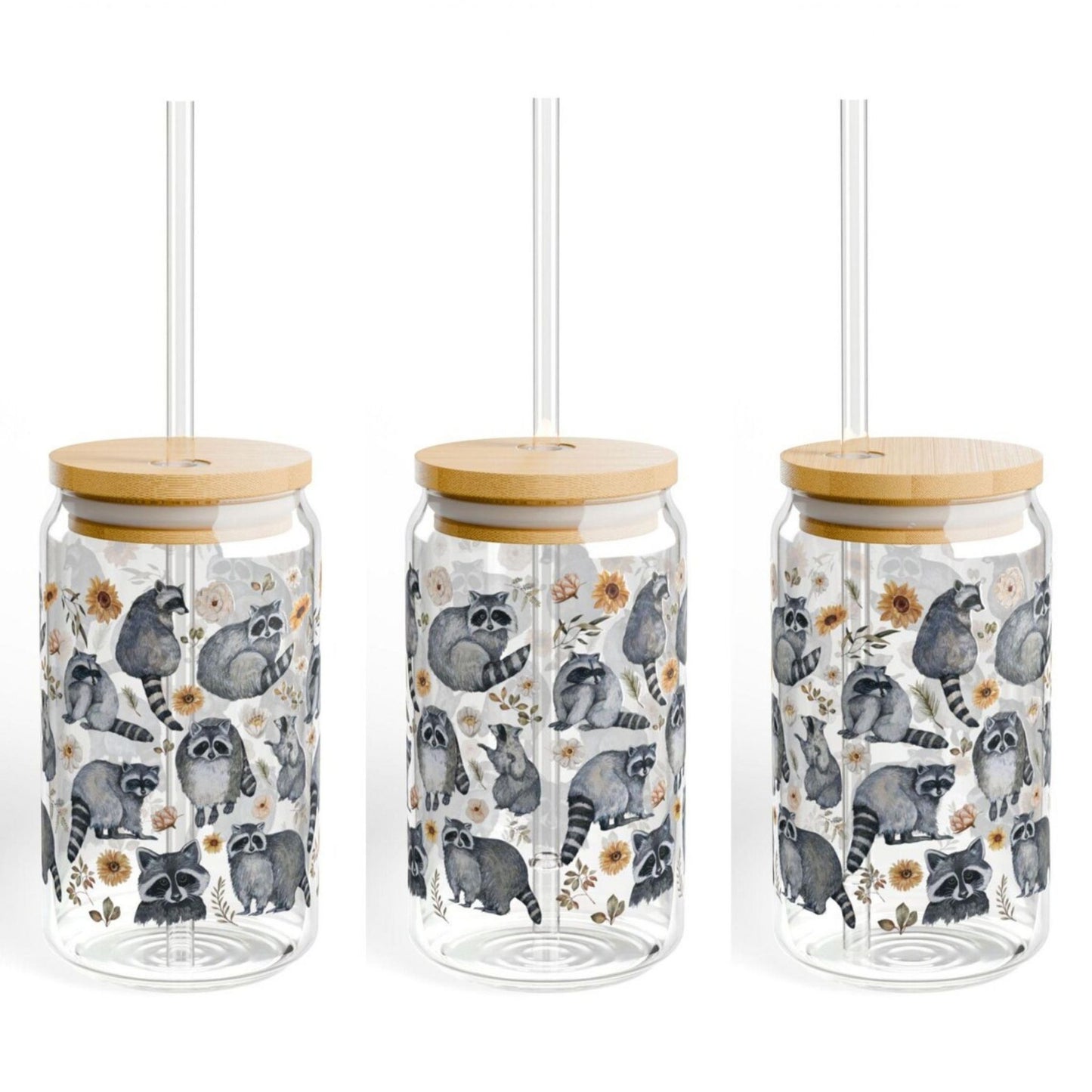 Raccoon 16 Ounce Sipper Glass With Straw