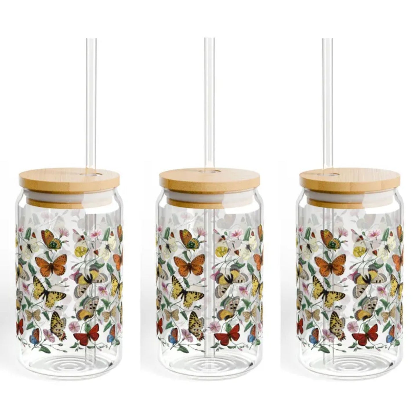 Vintage Butterflies Sipper Glass
