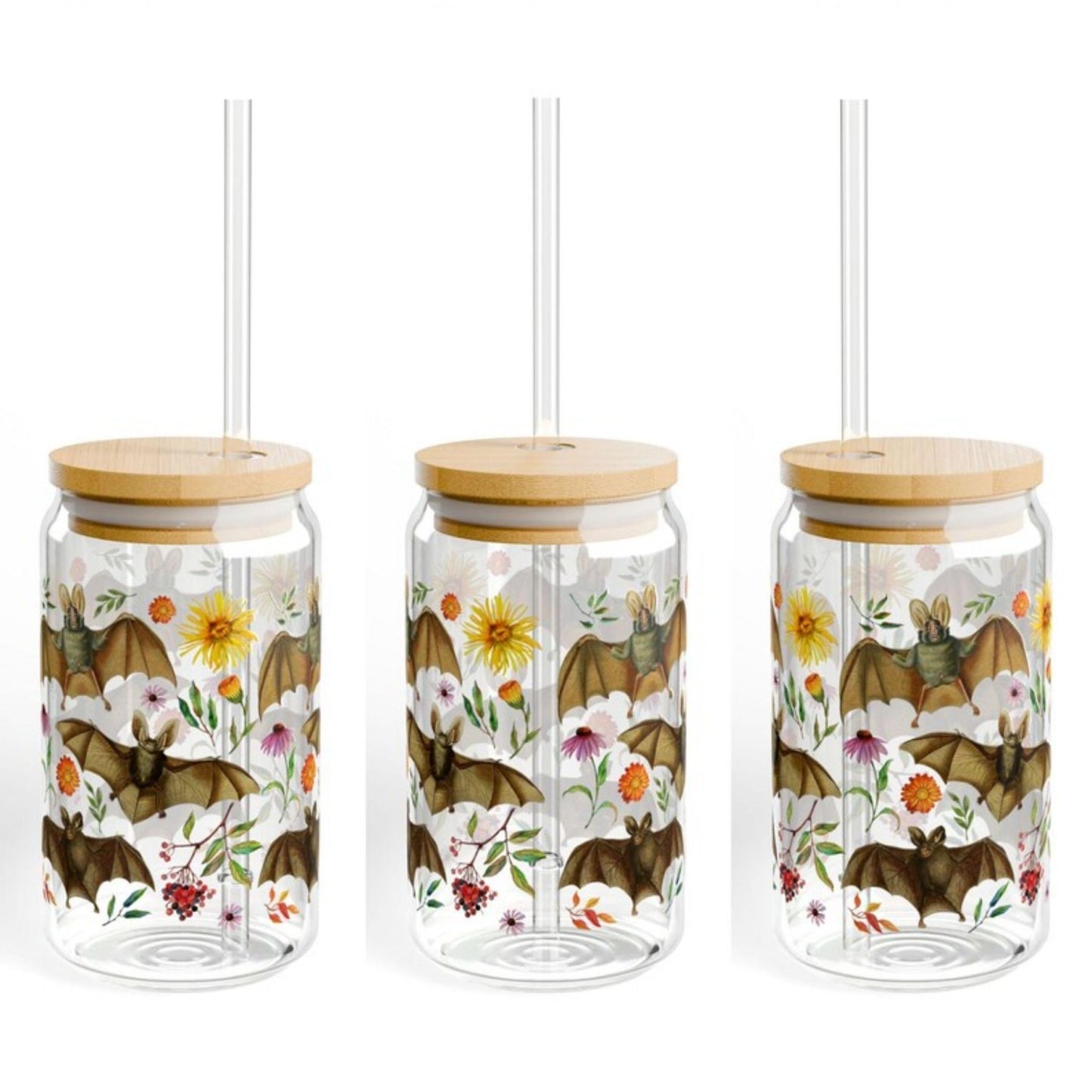 Floral Bats 16 Oz Sipper Glass