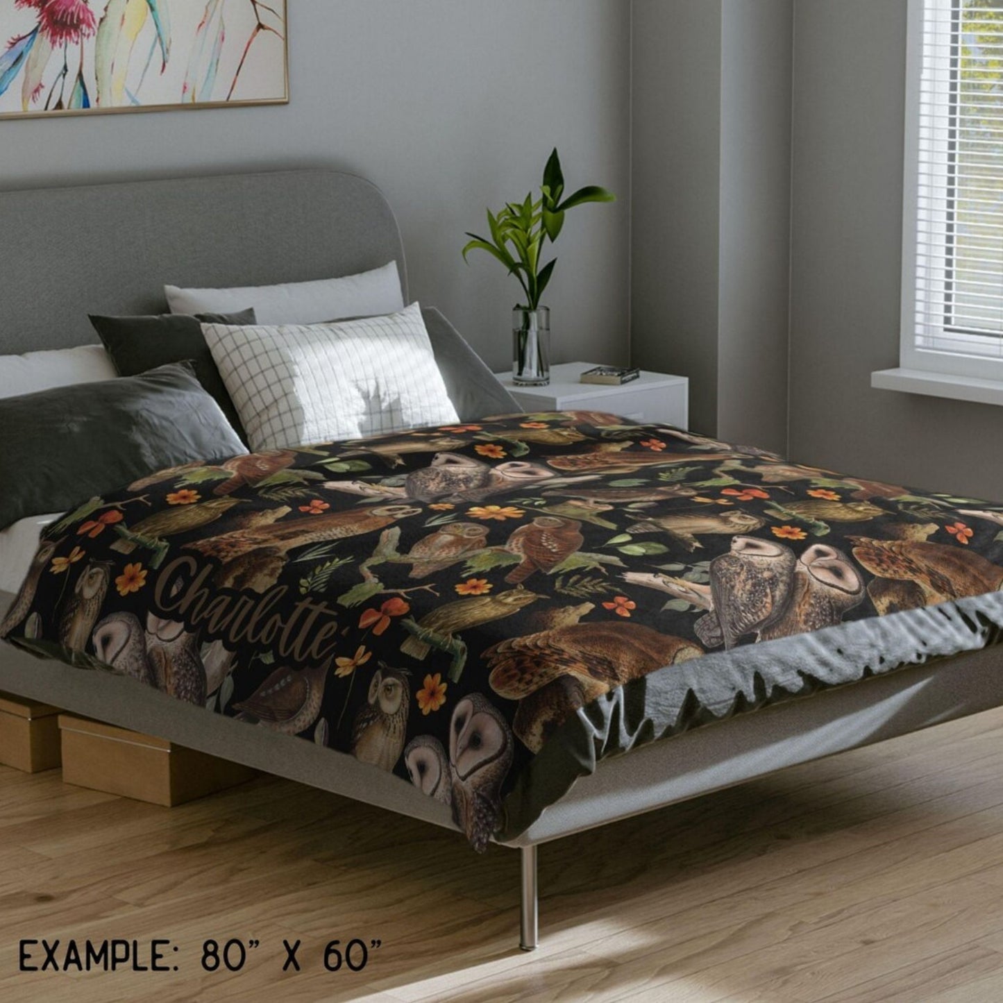 Vintage Barn Owl Fleece Blanket Personalized