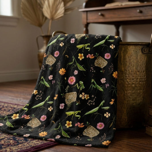 Wildflowers Praying Mantis Fleece Blanket