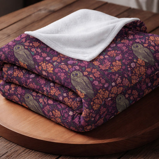 Floral Purple Owls Fleece Blanket