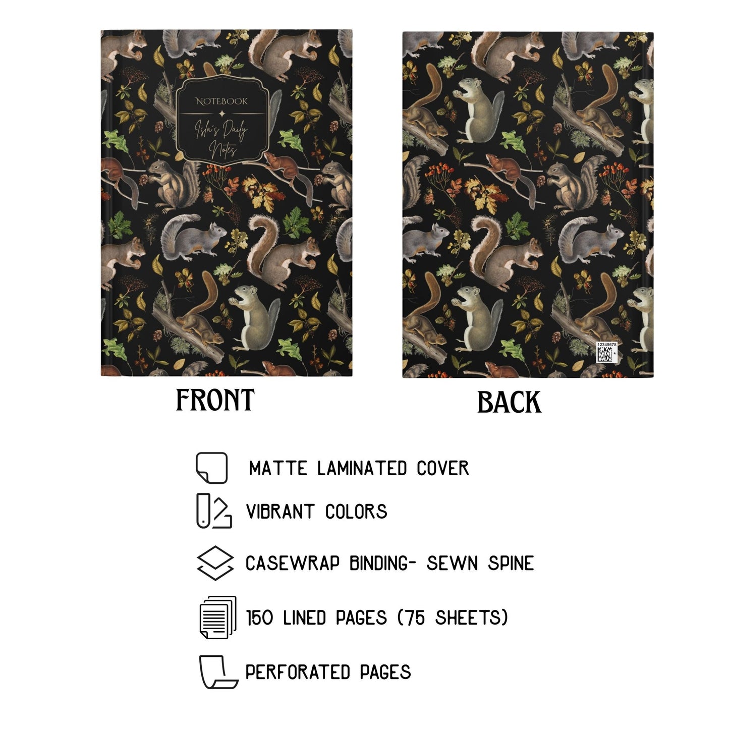 Vintage Squirrels Hardcover Personalized Journal