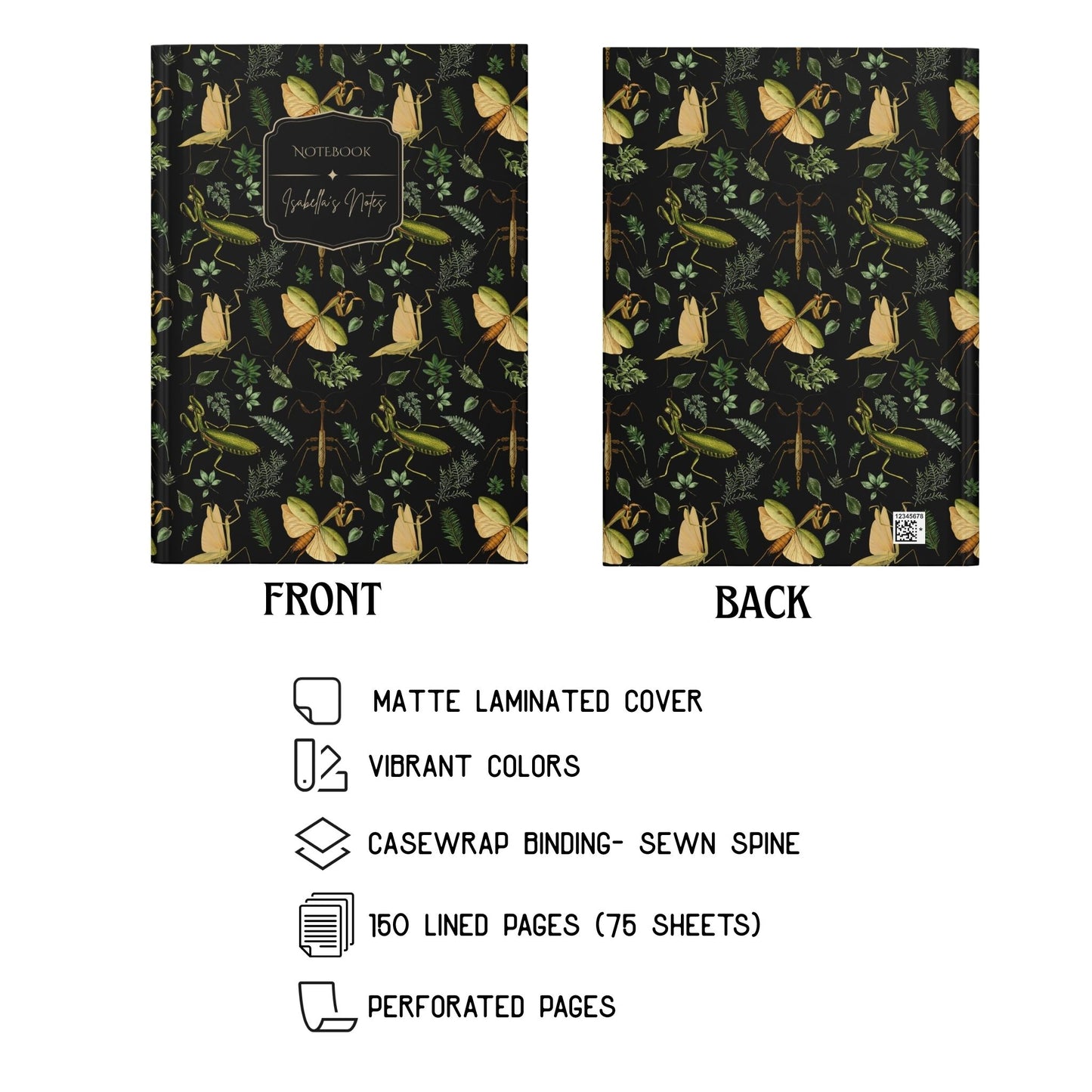 Praying Mantis Hardcover Personalized Journal