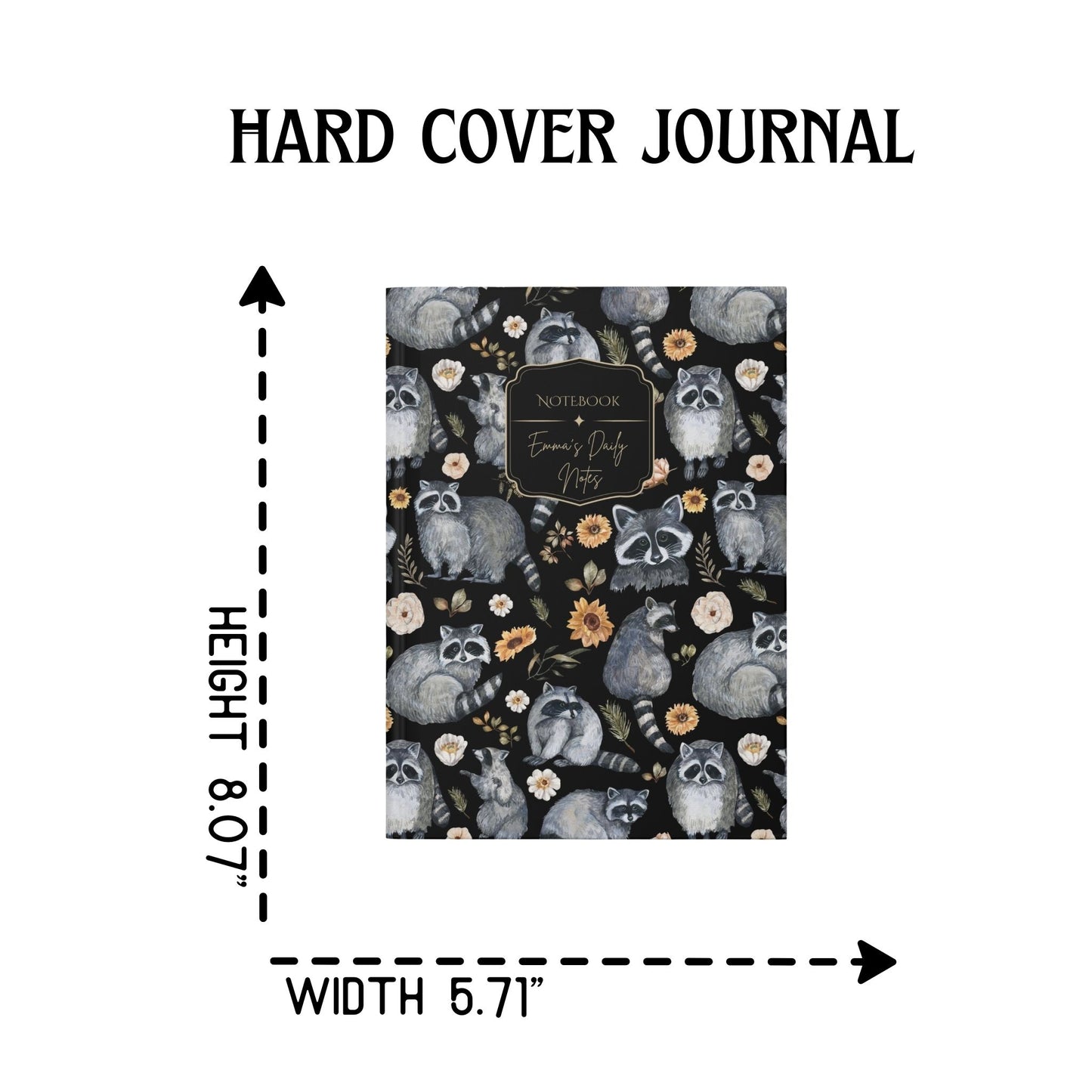 Cute Raccoon Hardcover Personalized Journal