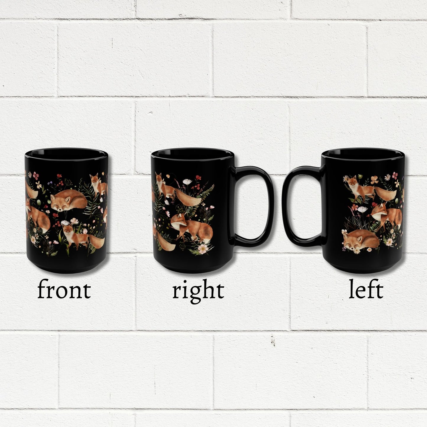 Botanical Fox 15 Ounce Black Coffee Mug