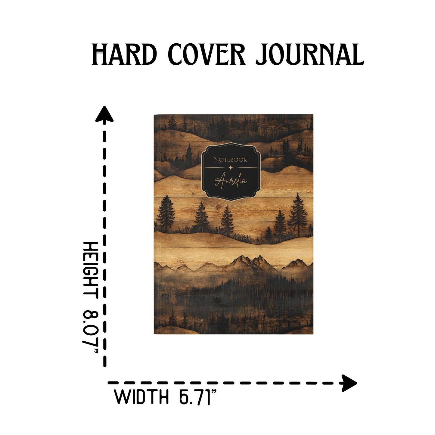 Rustic Carved Wood Mountain Hardcover Personalized Journal