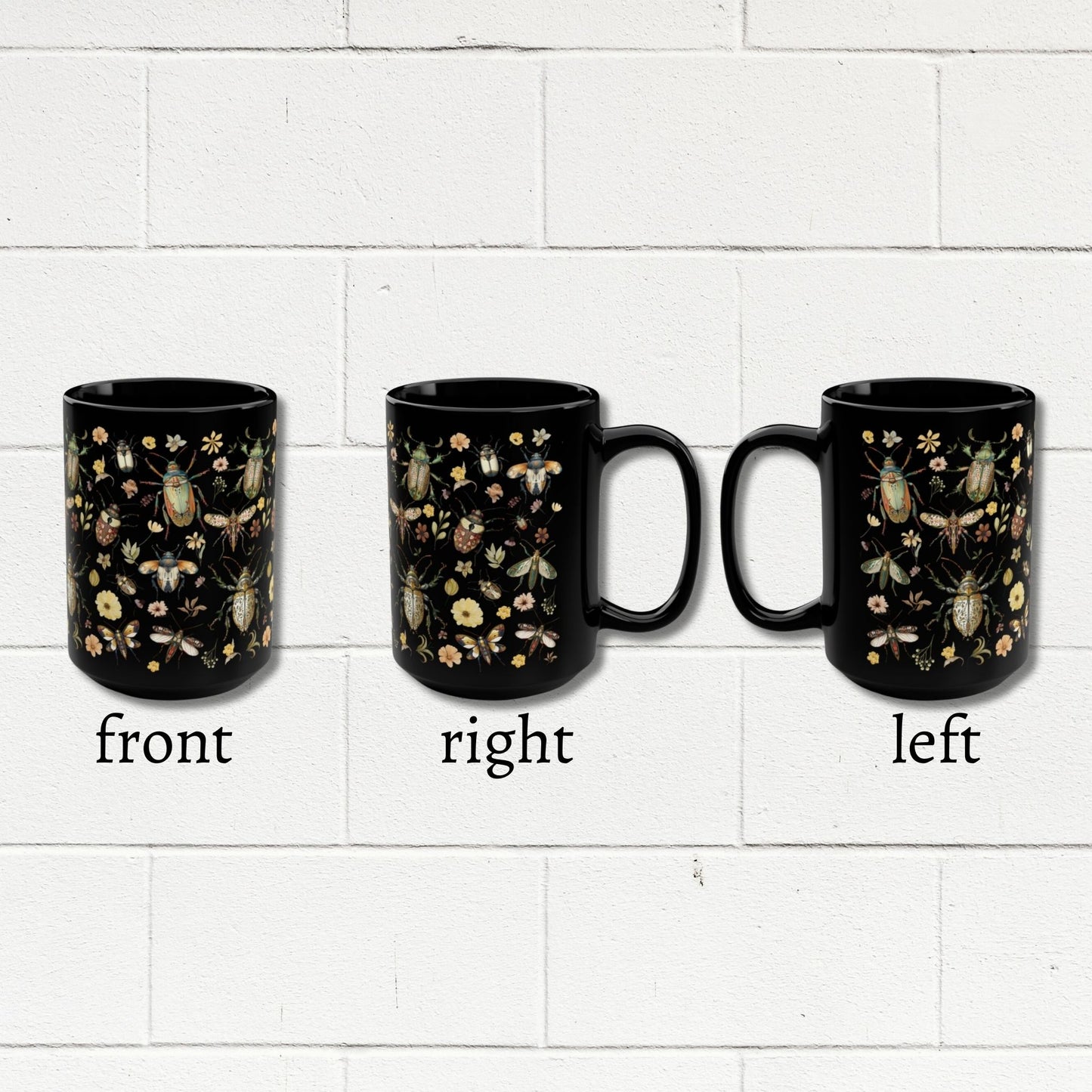 Floral Insect Black Mug
