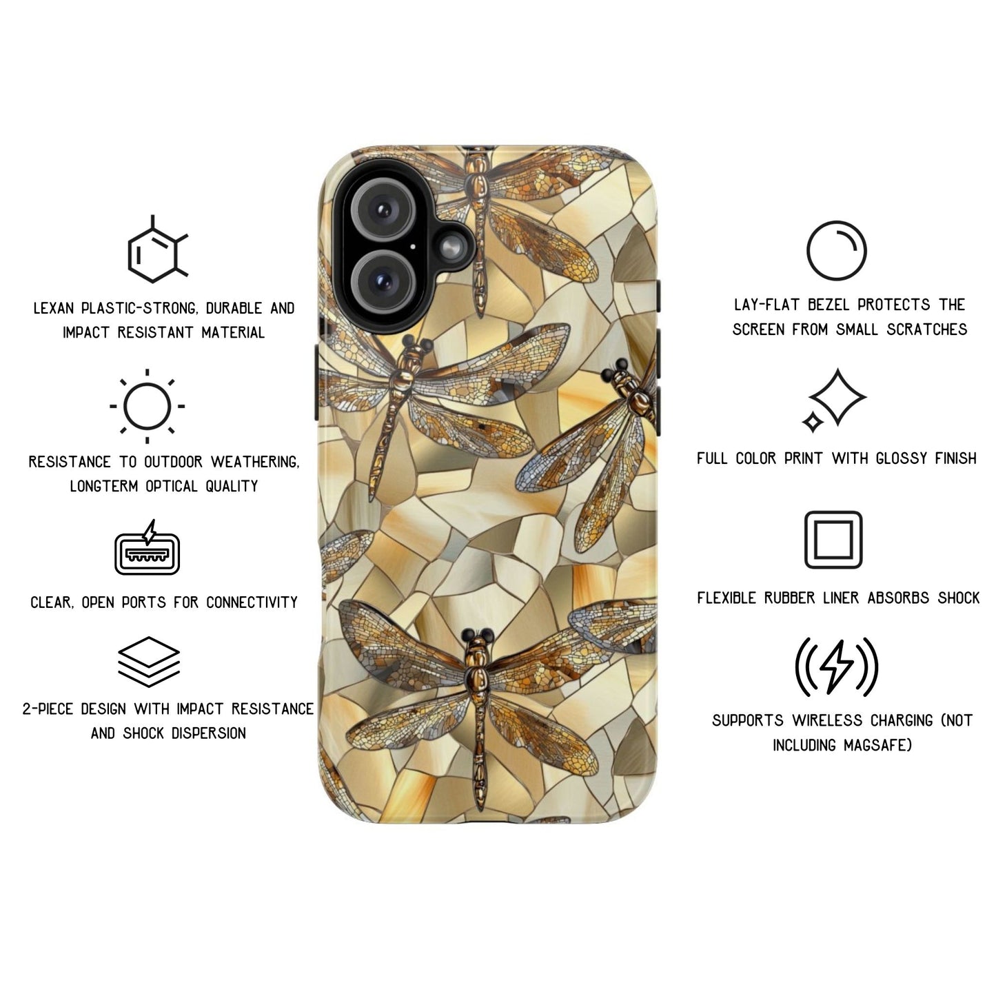 Gold Stained Glass Dragonfly Phone Case