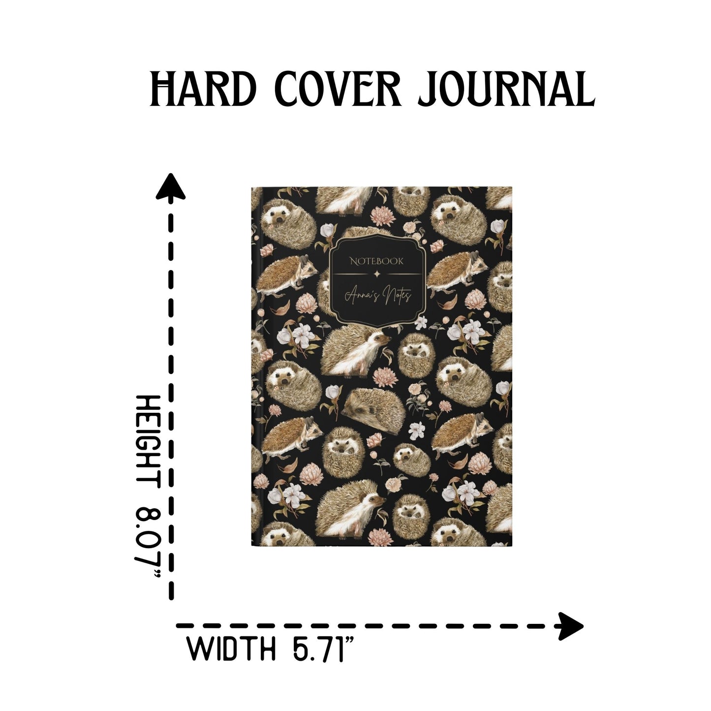 Cute Floral Hedgehog Personalized Hardcover Journal