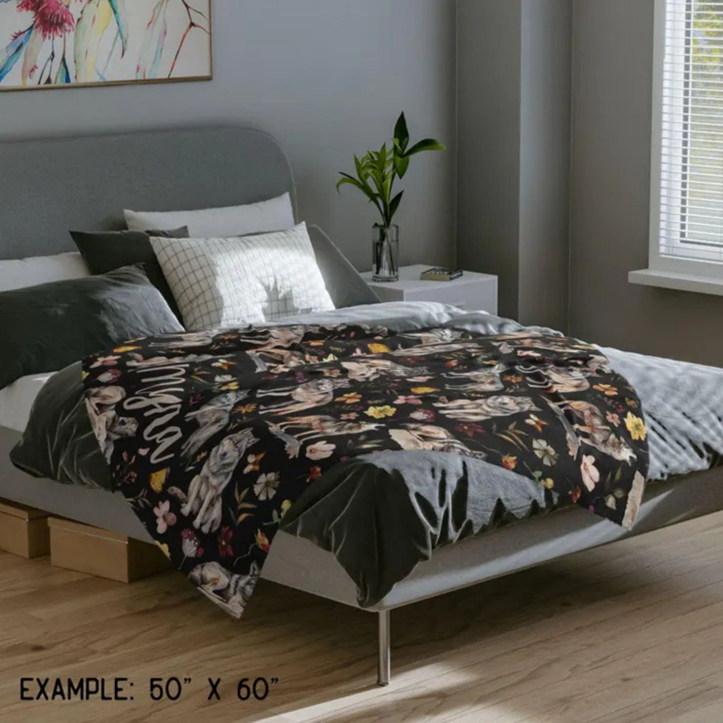 Floral Wolf Velveteen Blanket