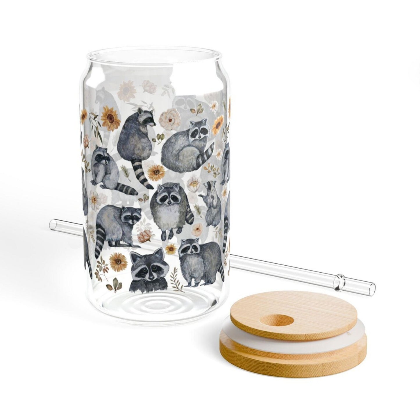 Raccoon 16 Ounce Sipper Glass With Straw