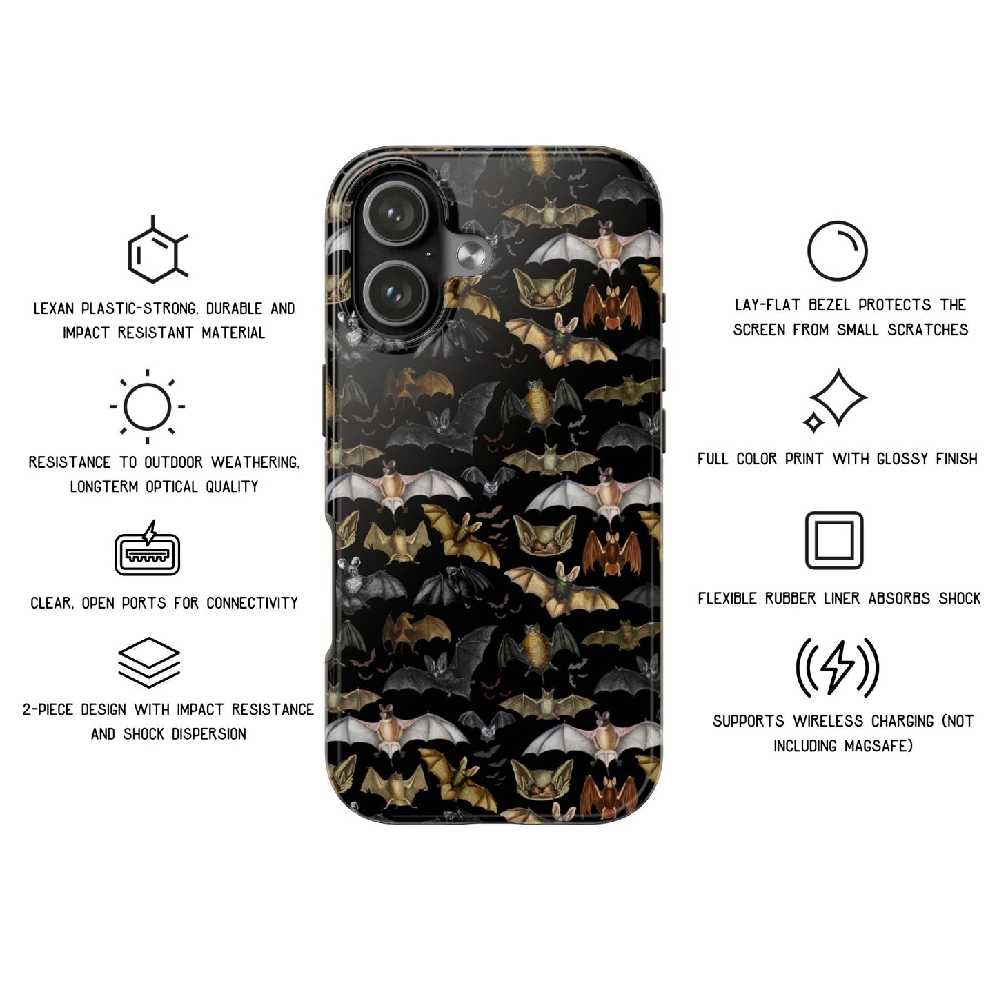 Vintage Bats Collage Gothic Protective Phone Case