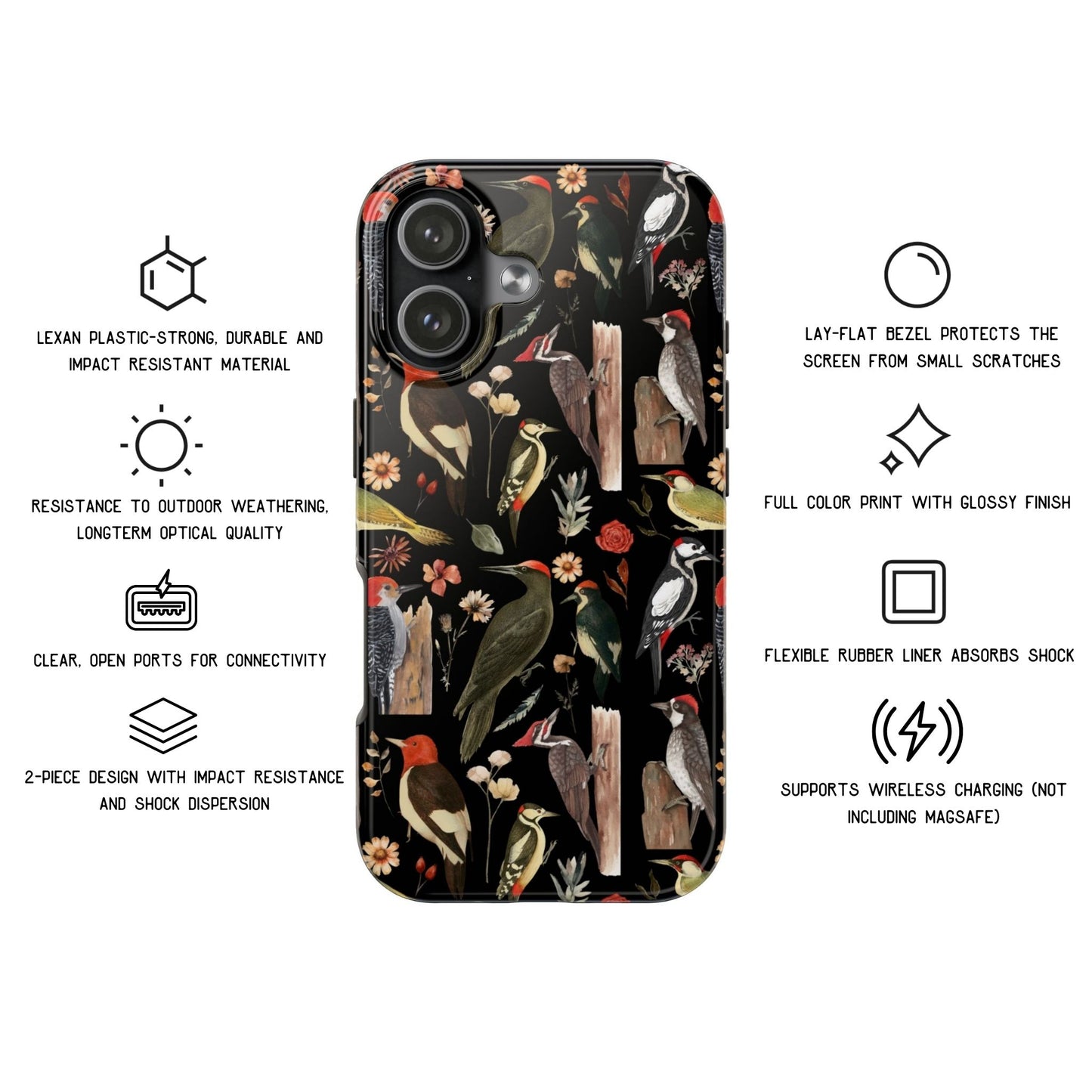 Woodpecker Print Tough Phone Case