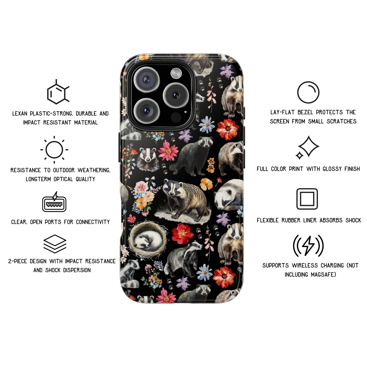 Floral Badger Tough Phone Case