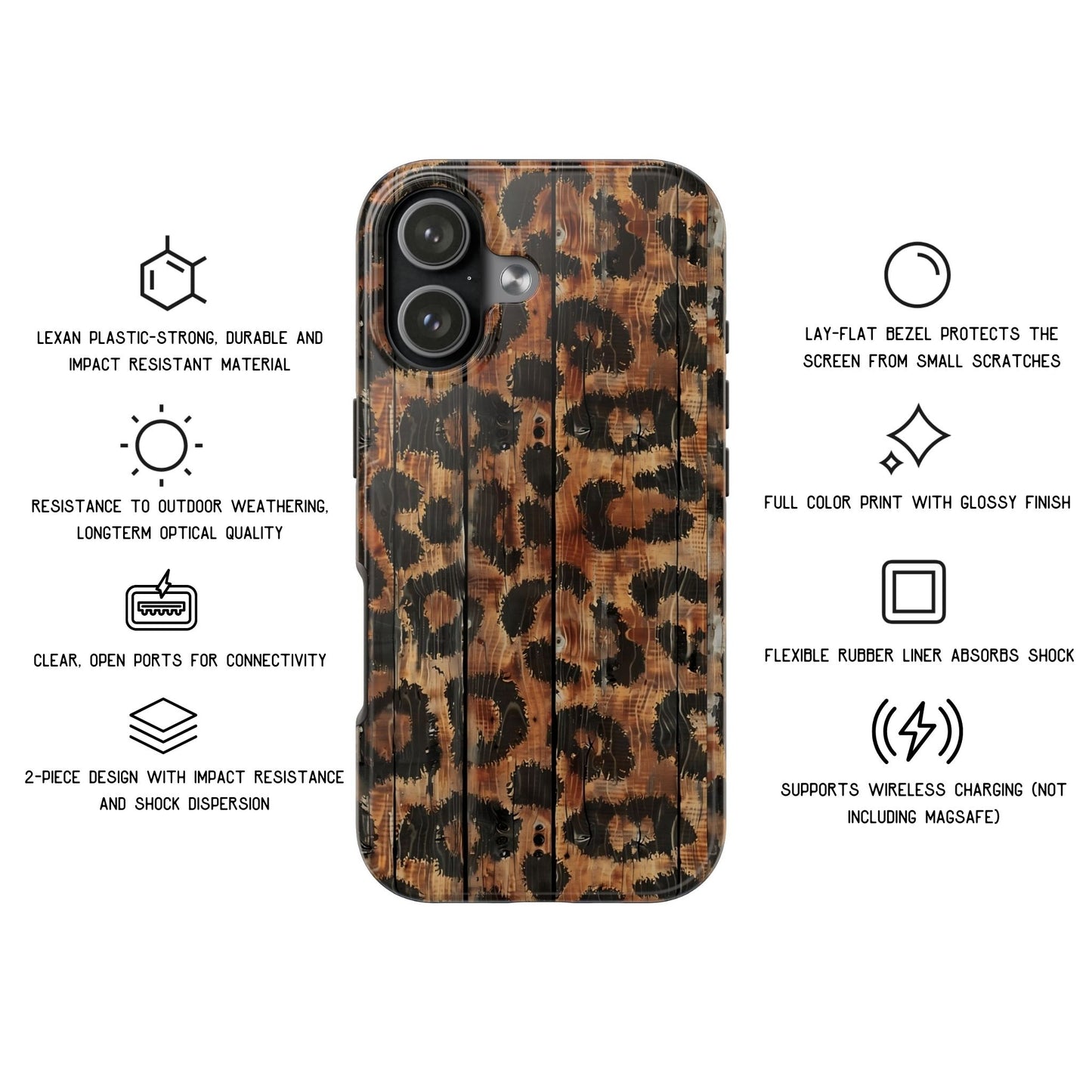 Woodgrain Animal Print Protective Phone Case