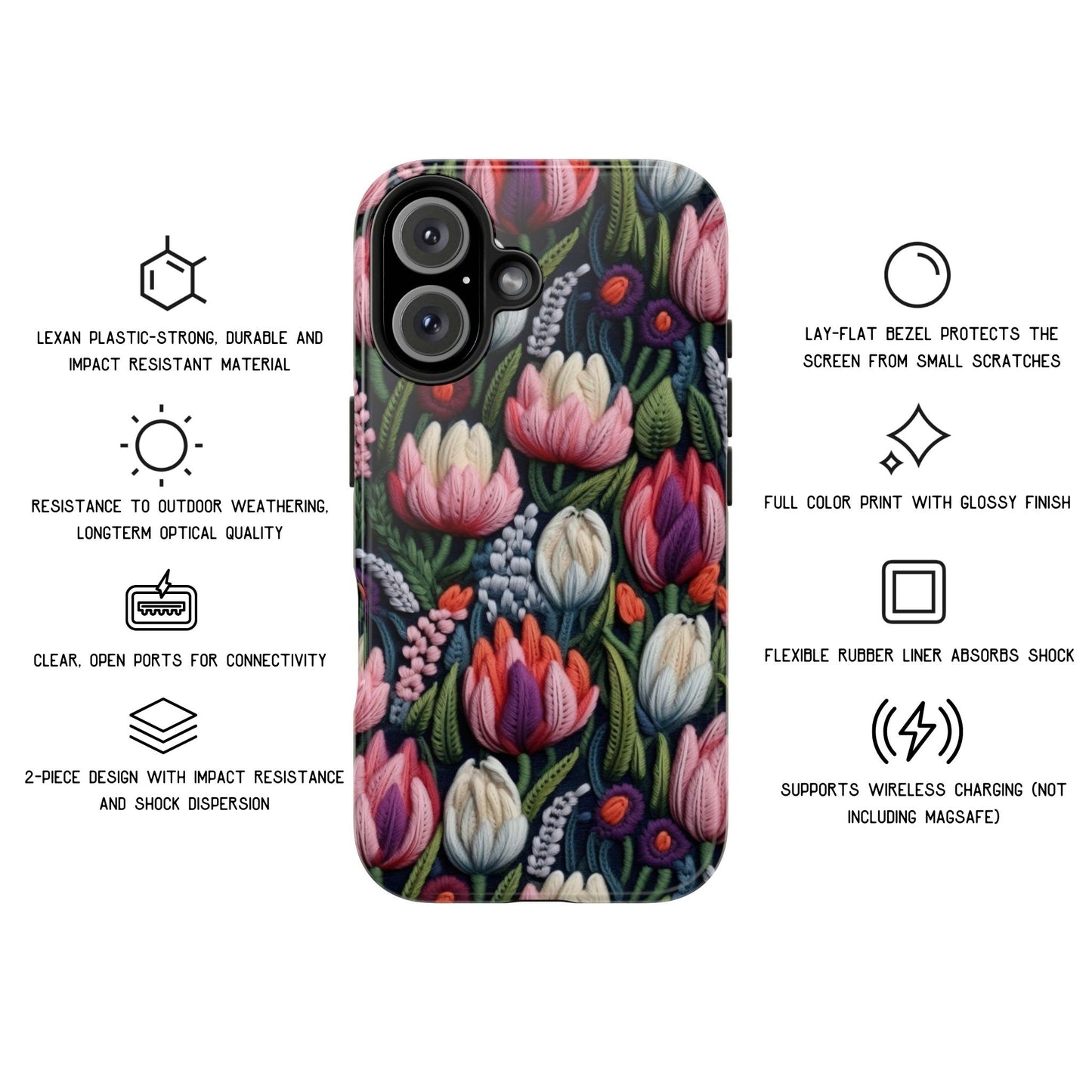 Tulip Faux Embroidery Protective Phone Case