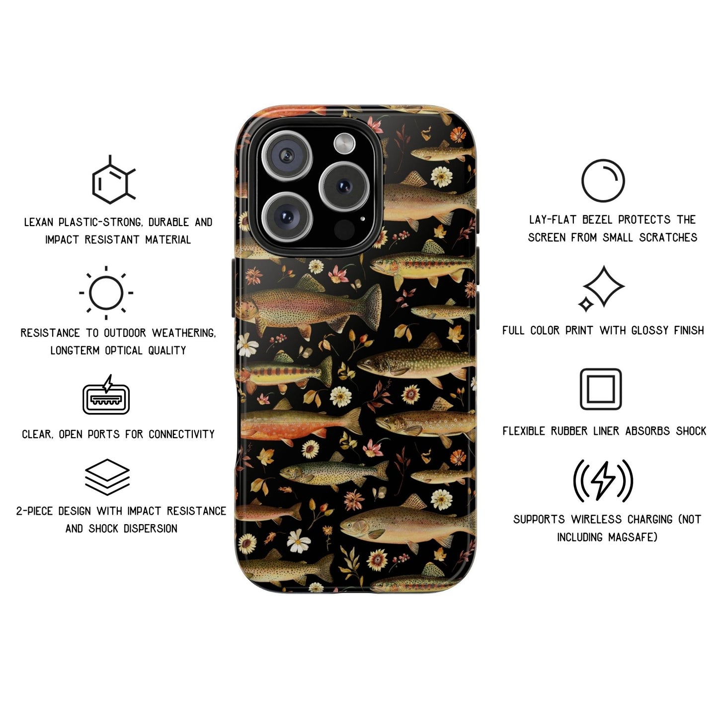 Vintage Floral Trout Fish Phone Case