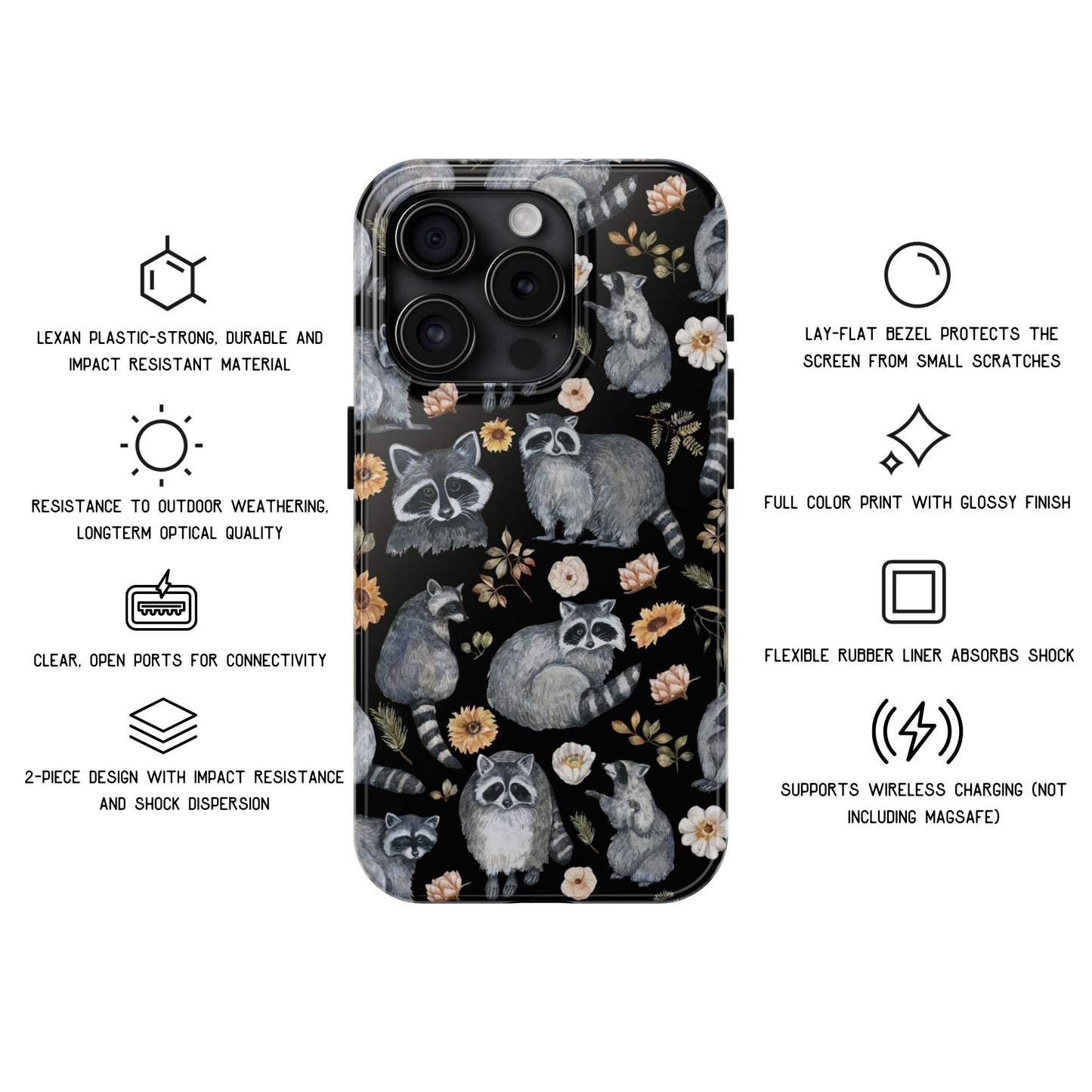 Raccoon Floral Protective Phone Case